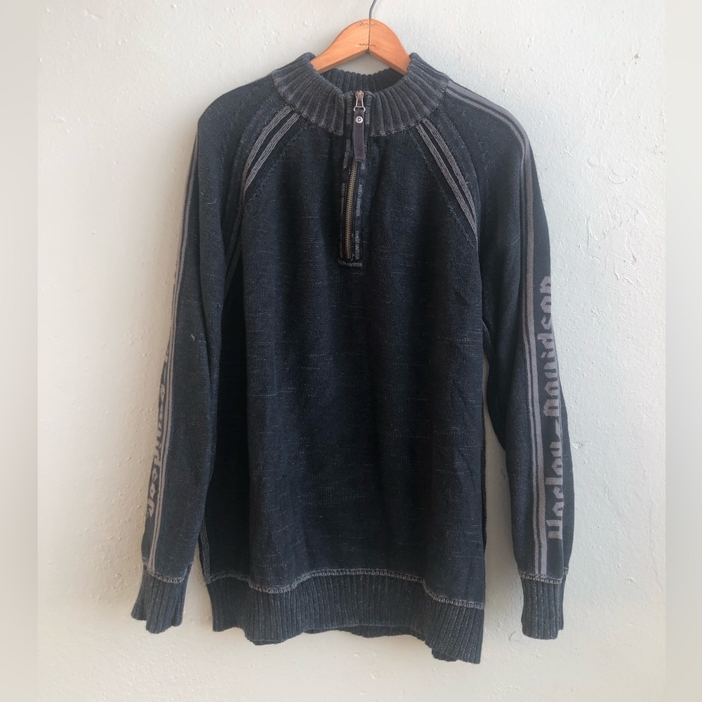 Harley Davidson Mens 3/4 Zip Size XL Sweater Black